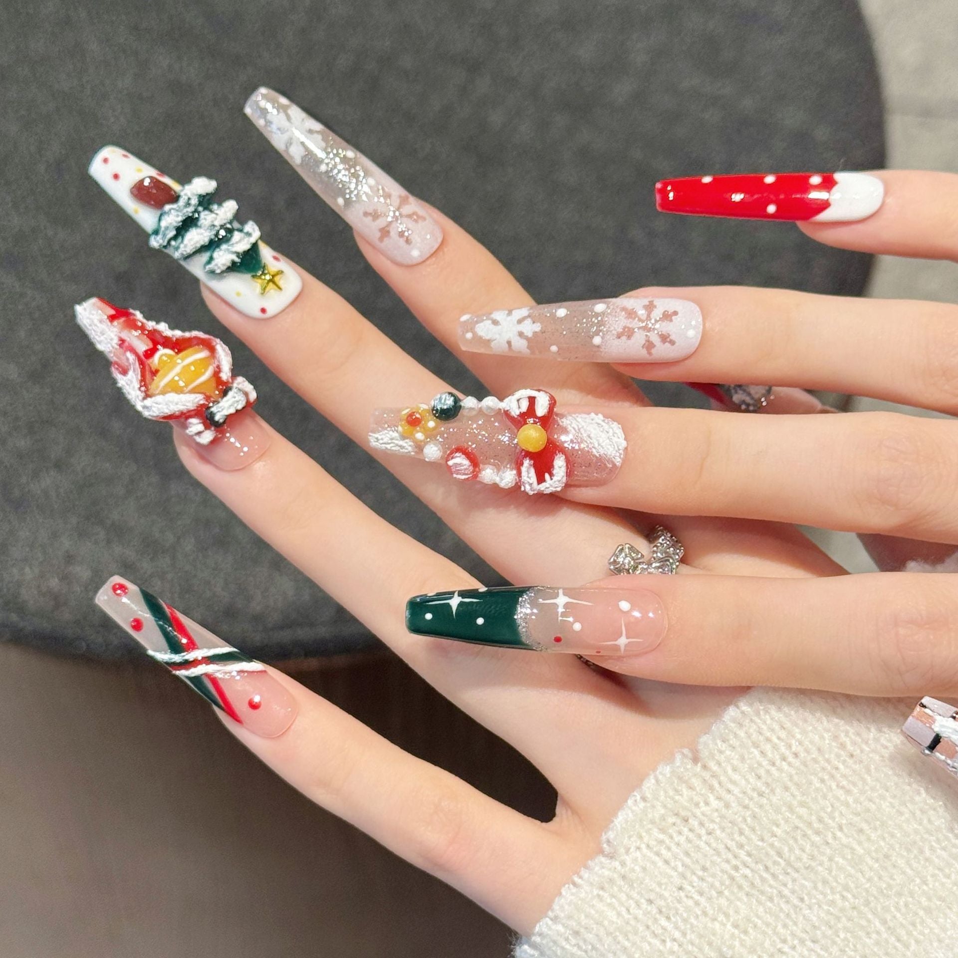 Christmas Carnival on Fingertips-3D Handmade Press - on Nails, Unleash the Festival's Fantasy