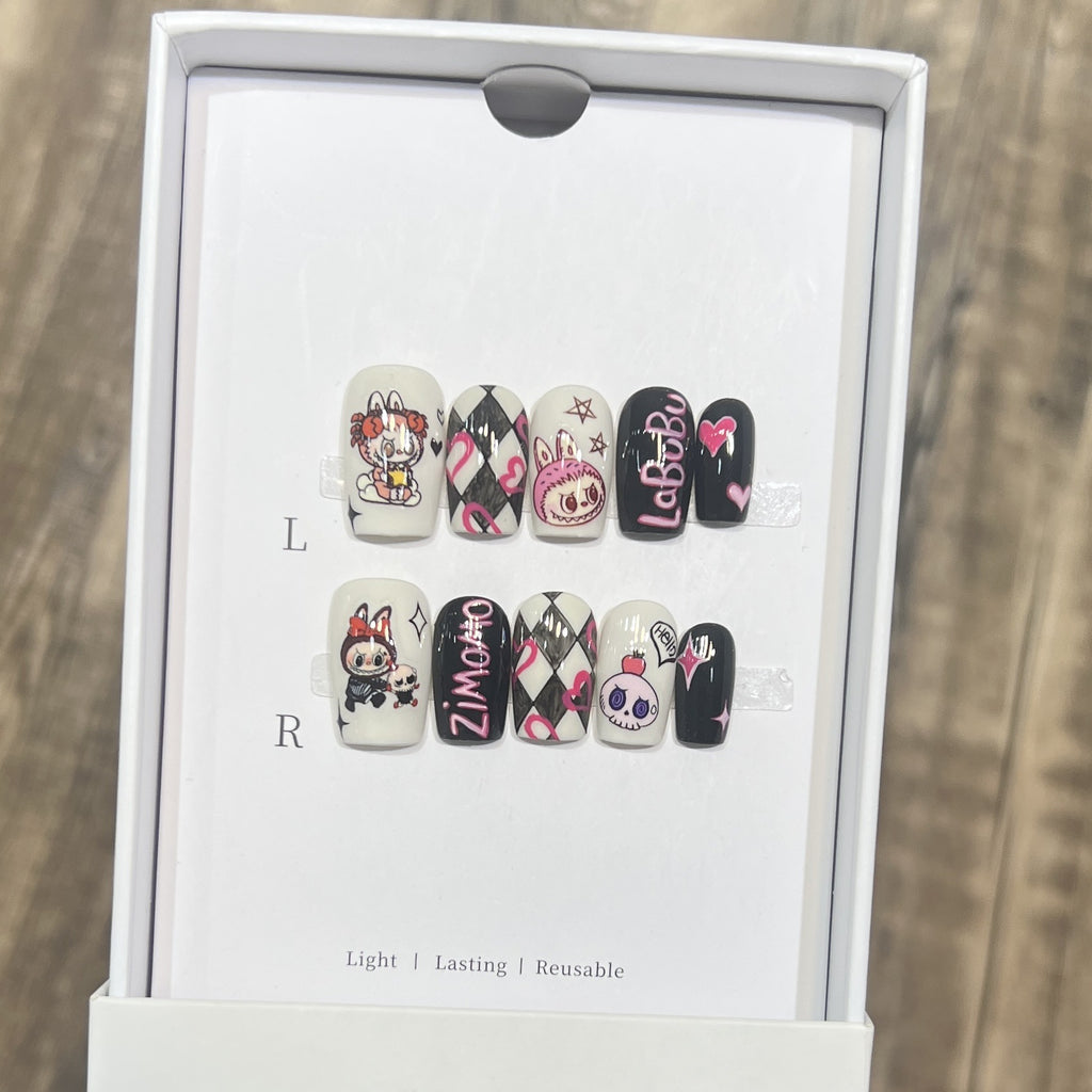 Dairison Labubu Wearable Nails Pure Handmade Cartoon Trendy Cute Labubu Nail Art Detachable Nail Tips