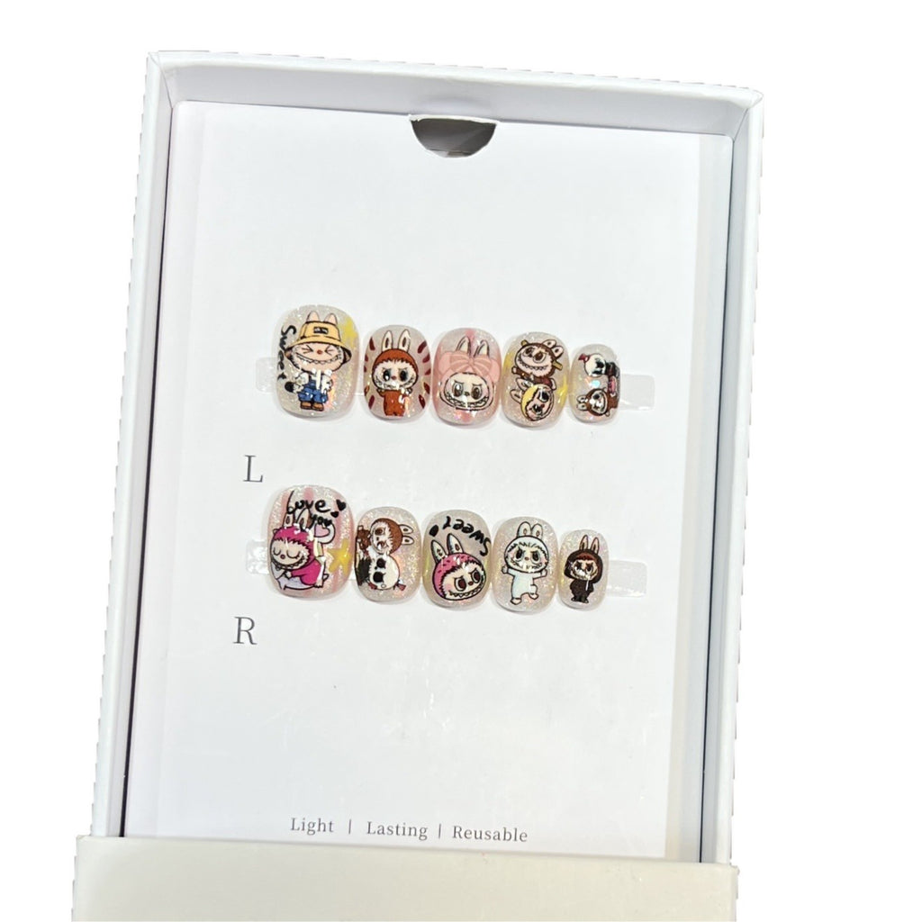 Dairison Labubu Wearable Nails Pure Handmade Cartoon Trendy Cute Labubu Nail Art Detachable Nail Tips