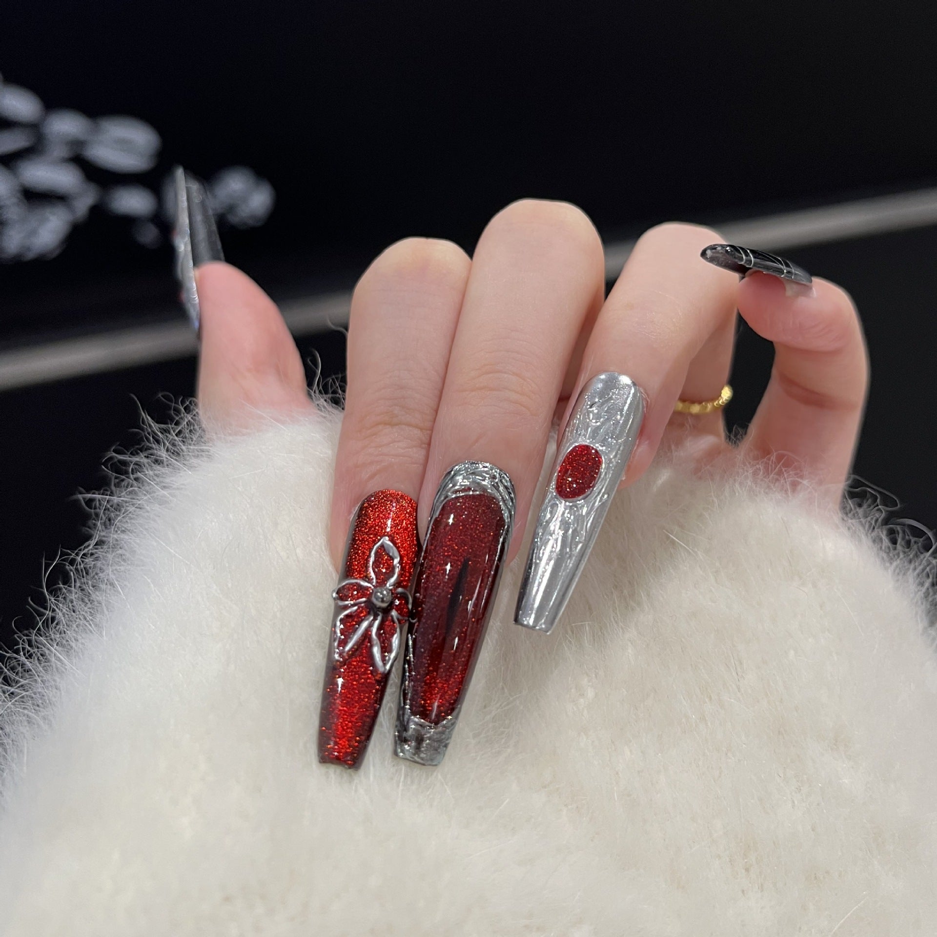 Mirror Glass Beads Cat Eye Nail Art Festival Personalized Wearable Nails Hand-painted Nail Art