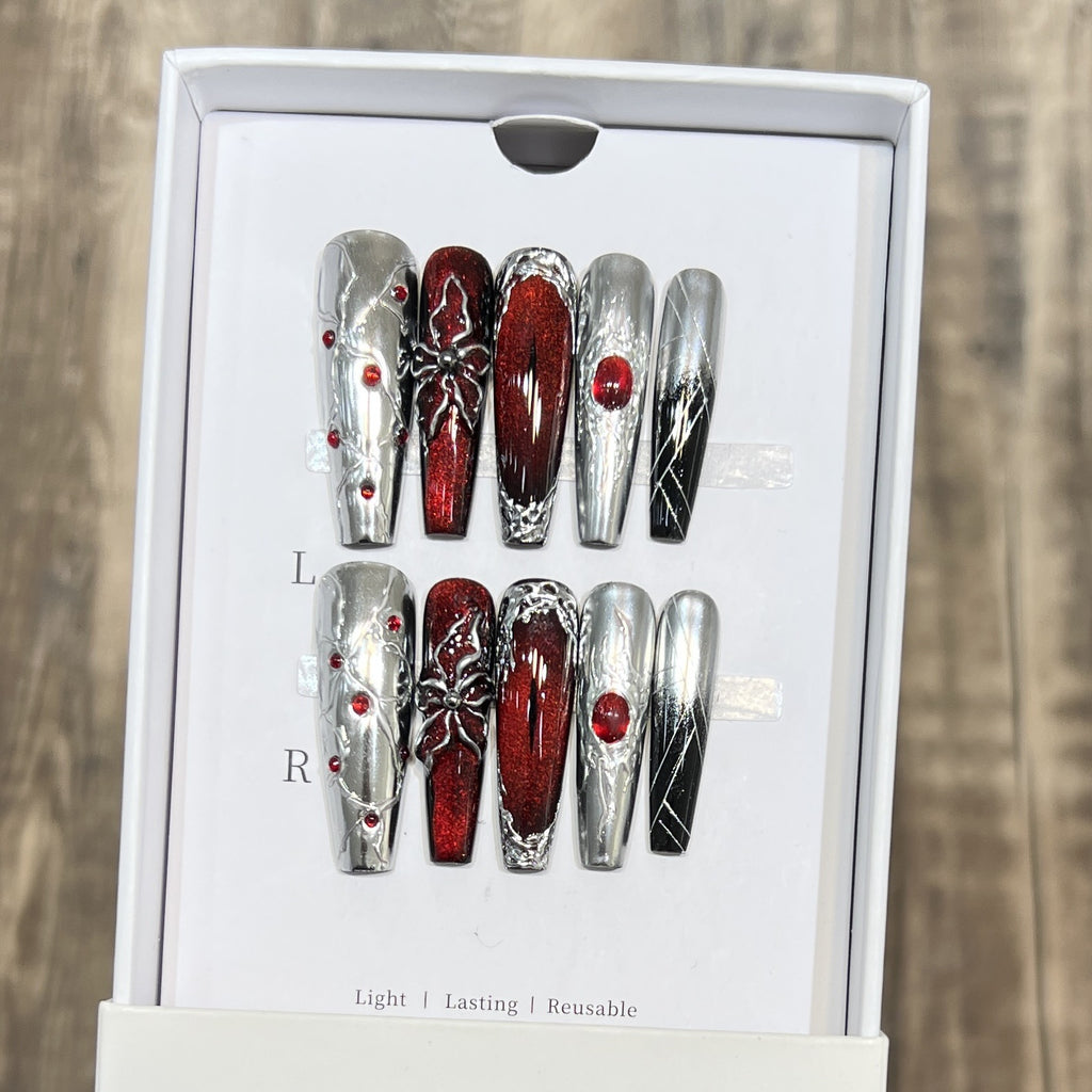 Mirror Glass Beads Cat Eye Nail Art Festival Personalized Wearable Nails Hand-painted Nail Art