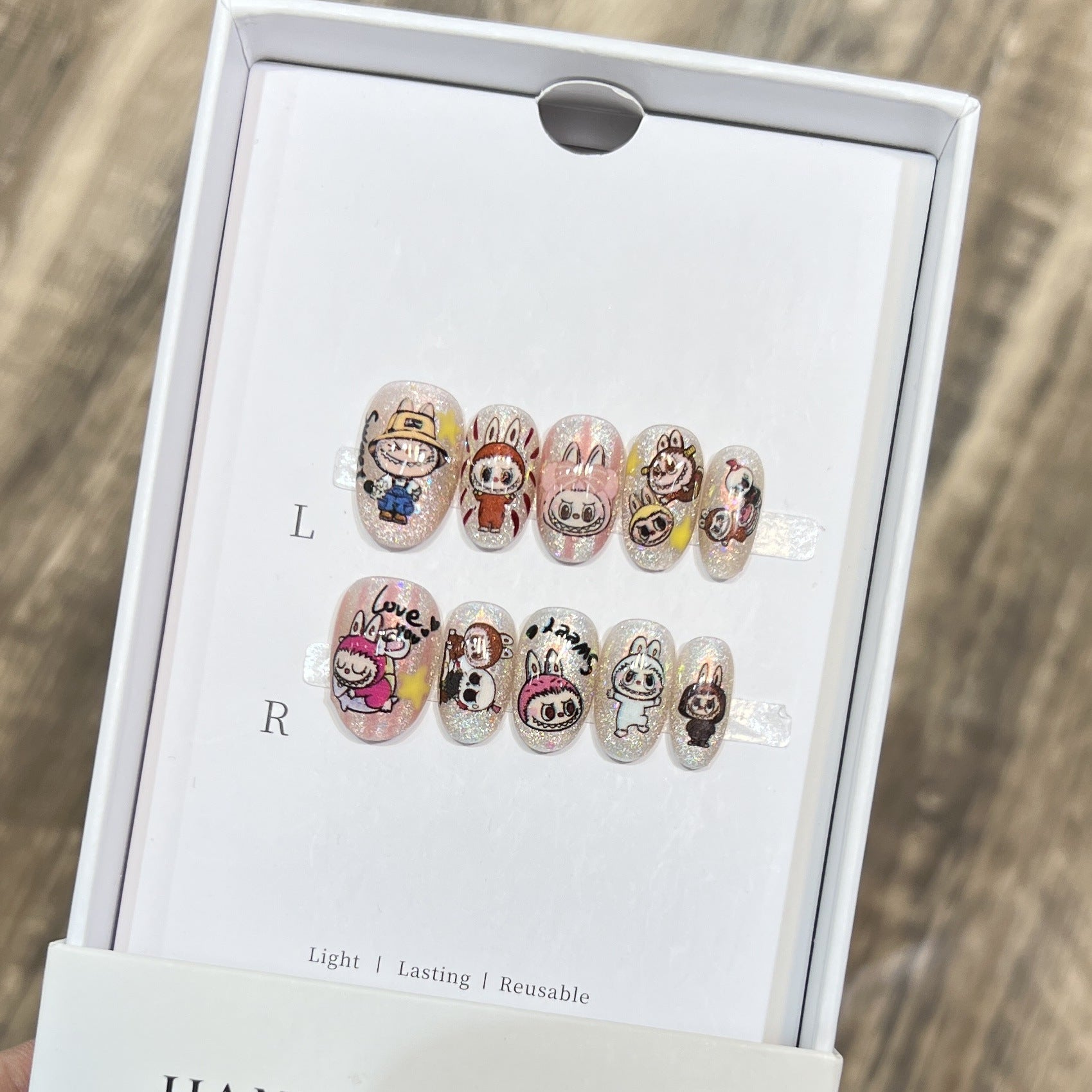 Dairison Labubu Wearable Nails Pure Handmade Cartoon Trendy Cute Labubu Nail Art Detachable Nail Tips