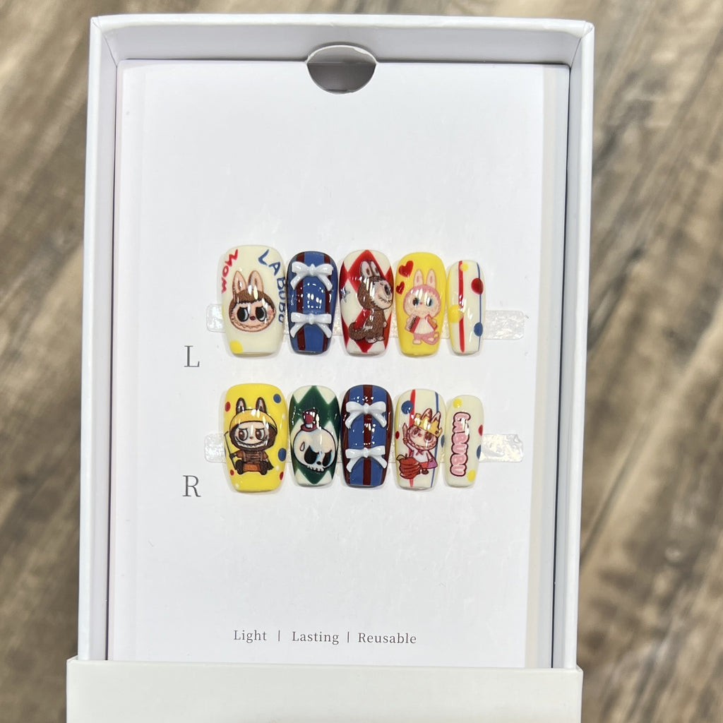 Dairison Labubu Wearable Nails Pure Handmade Cartoon Trendy Cute Labubu Nail Art Detachable Nail Tips