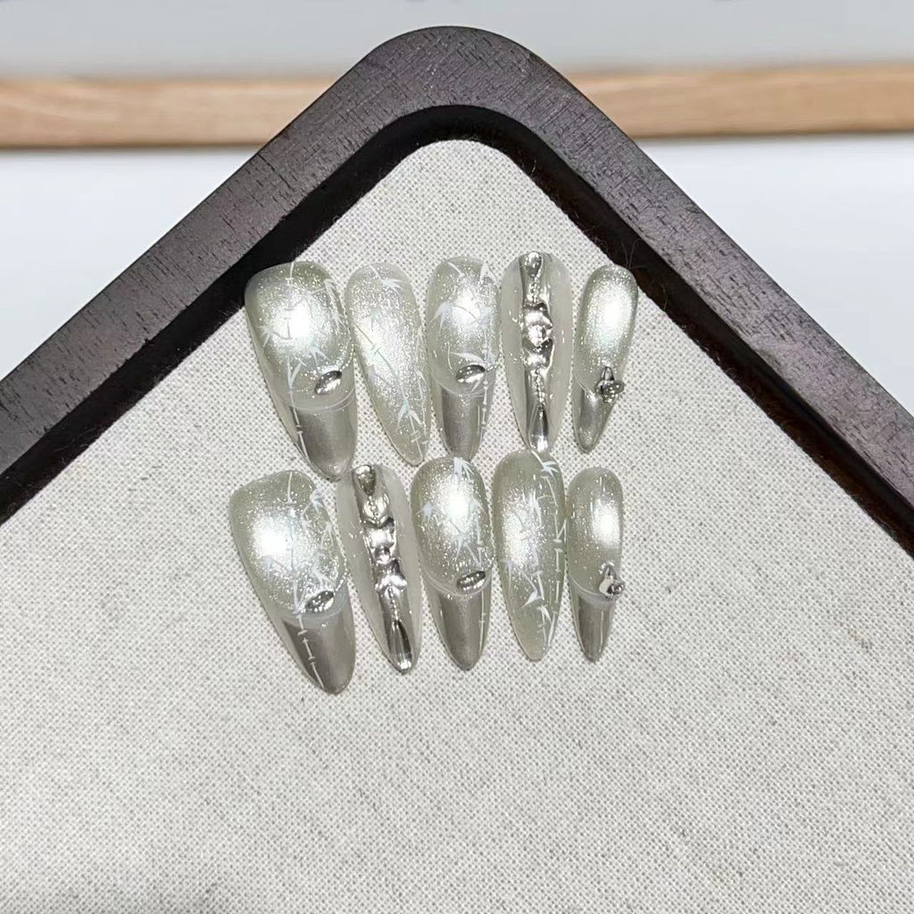 Wearable Nails Purely Handmade Hand-painted Cat Eye Magic Mirror Nail Art